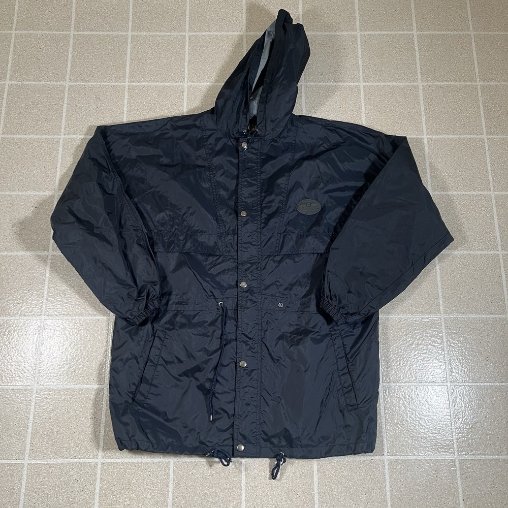 VTG CUCCINI  Turbo Nylon Windbreaker Jacket Men's M Navy Blue Y2K Rain Parka